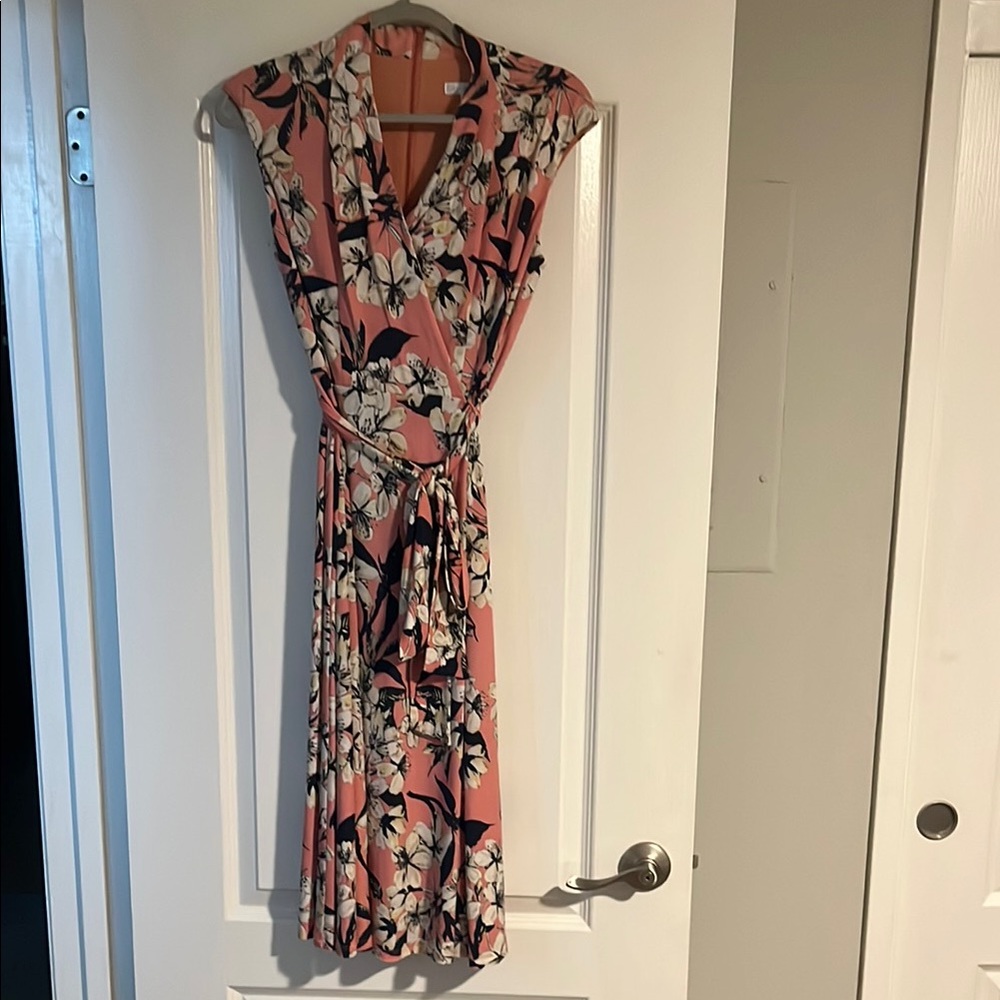 London Times Pink Sleeveless V-Neck Midi Dress